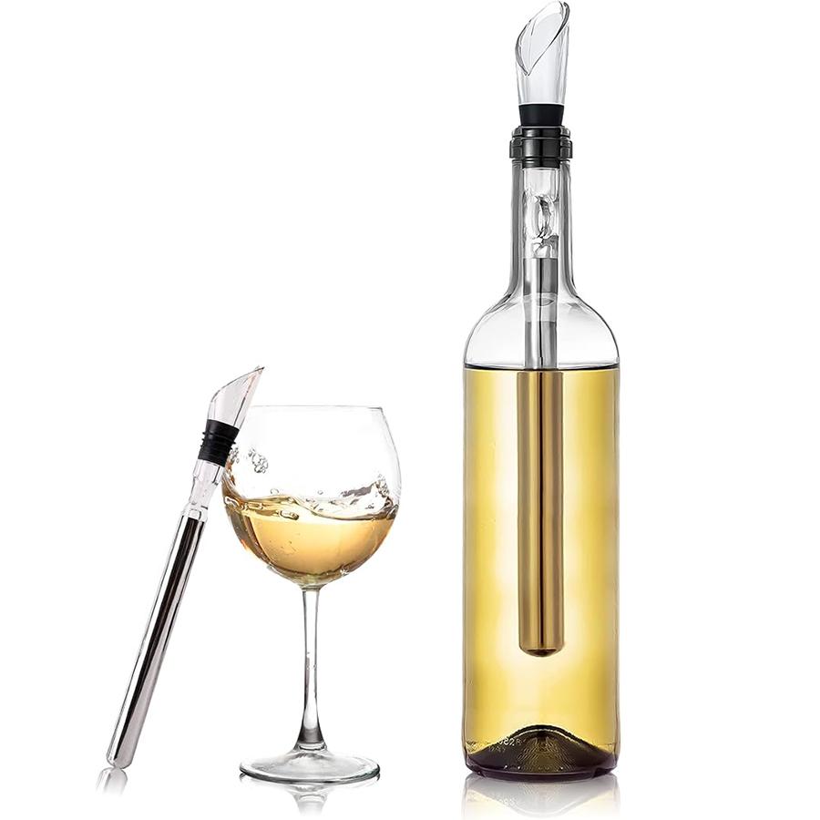 Wine Chiller Stick Stainless Steel Wine Bottle Cooler with Aerator and Pourer Rapid Bottle Chilling Rod for Cooling & Aerating