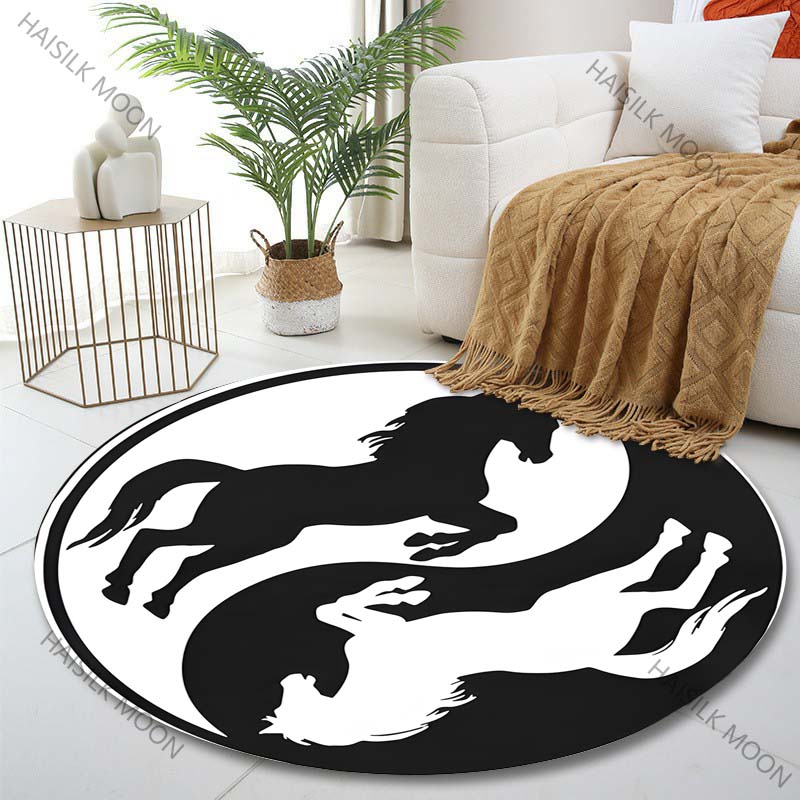 

Multiple sizes Horse Yin Yang symbol Print Round Carpet Living Room Bedroom Table Chair Sofa Decorative Carpet Luxury gifts Diameter -60cm