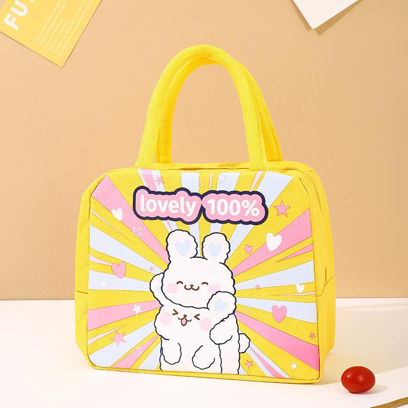 Cute Cartoon Oxford Insulated Lunch Bag For Work And School Pink Astronaut Rabbit