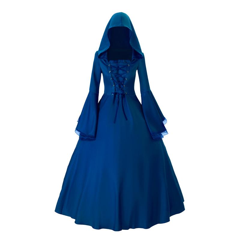 Halloween Gothic Medieval Vintage Women's Corset Dress with Bell Sleeves