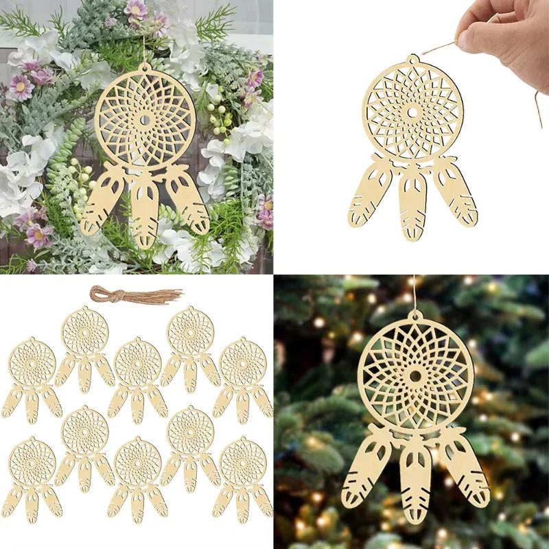 Top Quality Wooden Dream Catcher Crafts Feather Shape Hanging Ornament For Home Birthday Party Decorations Kids DIY Painting
