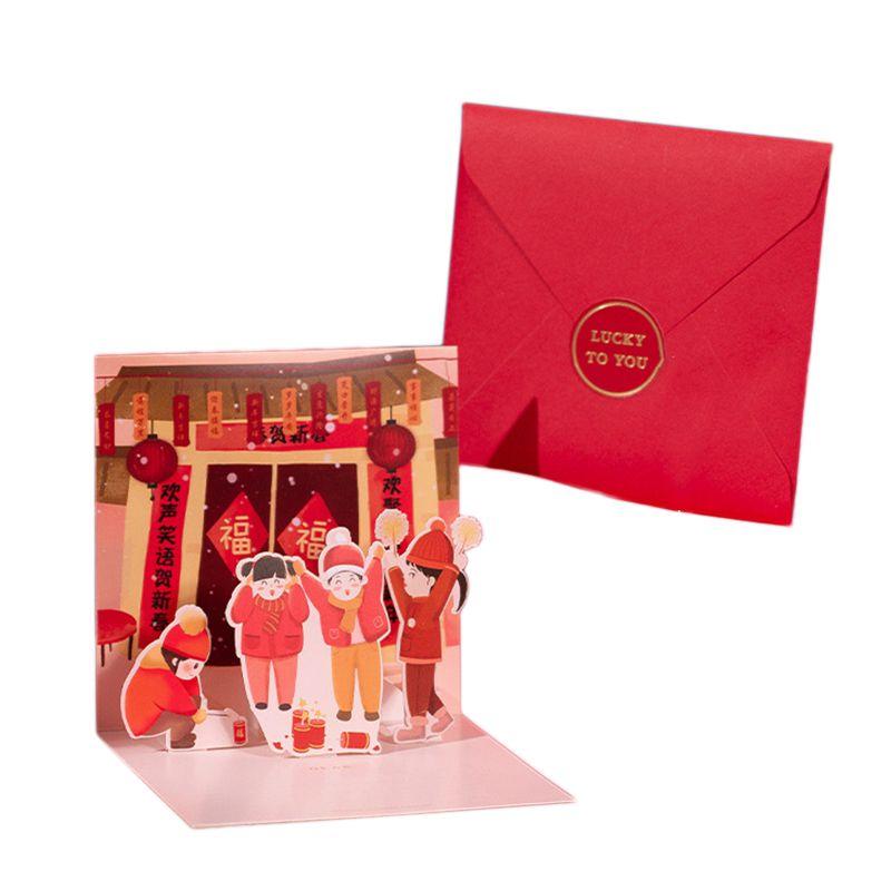 

Вишукана ручна робота 2022 Китайський Новий рік Корея Місячний Новий рік Вітальна листівка-побажання Firecracker