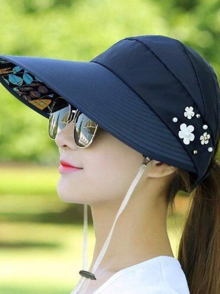 Womens Korean Style Sun Visor Hat With Floral Decor For Summer Sun Protection