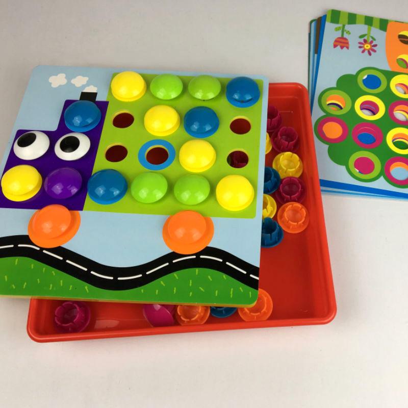 American Early Education Mushroom Peg Puzzle: Large Particle Button Toy for Children's Color Recognition and Enlightenment
