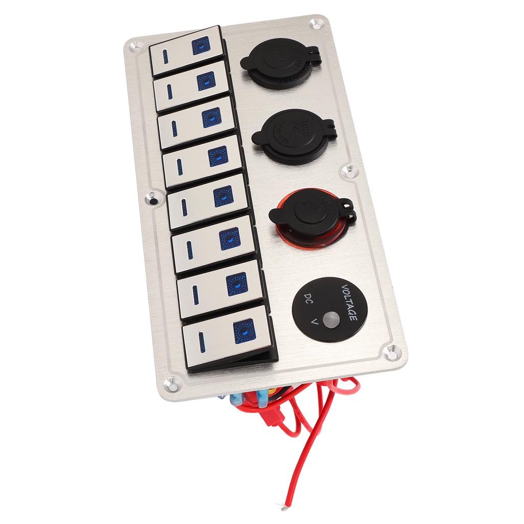 Rocker Switch Panel 8 Gang 12‑24V 5 Pin Blue Light Toggle On Off Lights Control Switch Panel