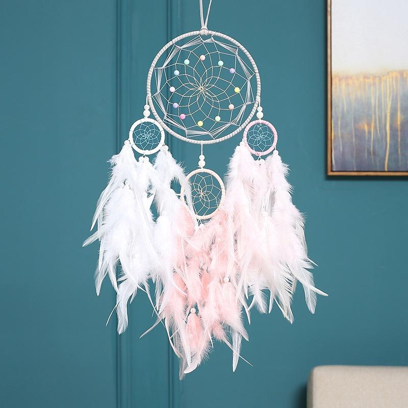 Nordic Pink Feathers Dream Catcher Wall Hanging Large Wind Chimes Home Decorations Handmade Accessories For Birthdays Gifts
