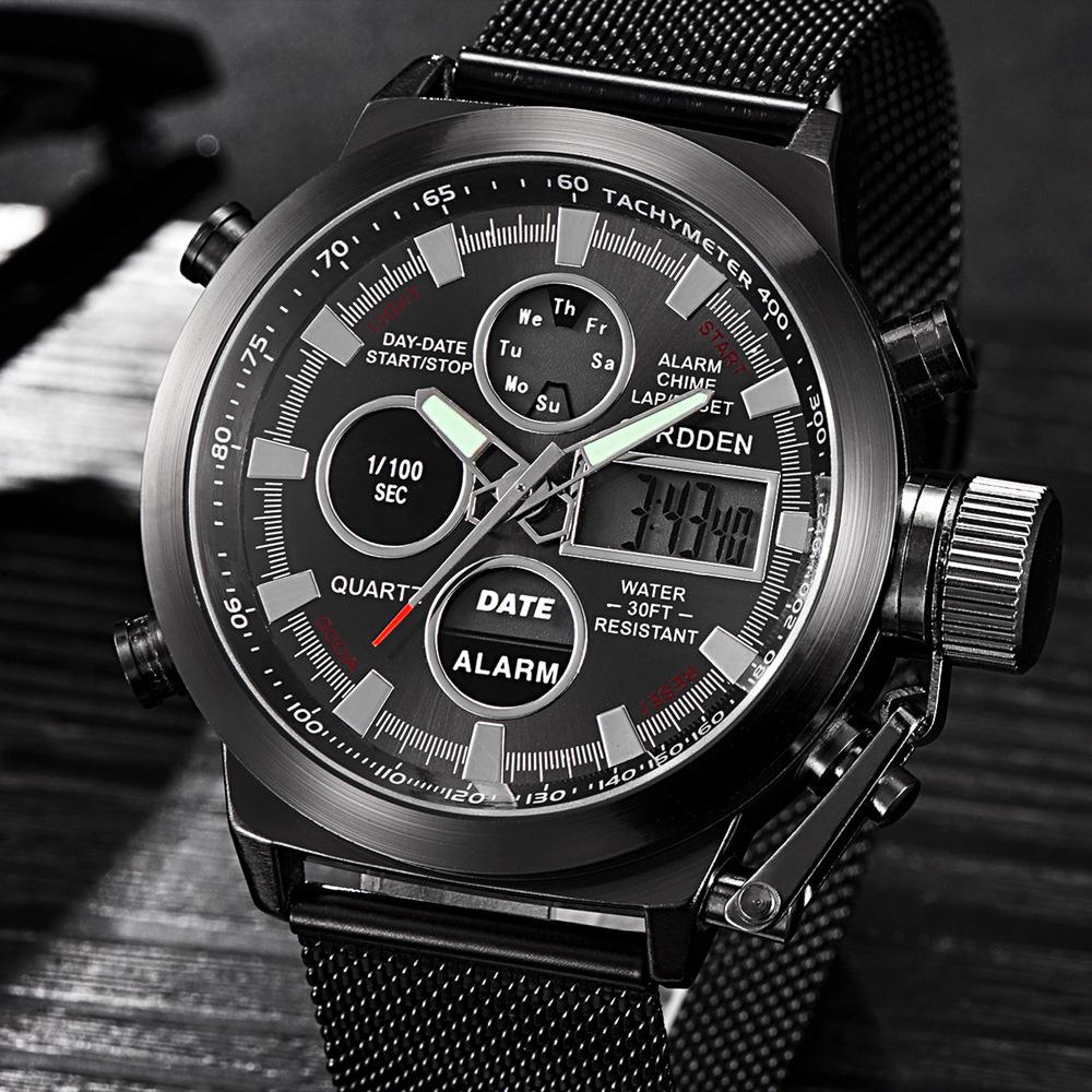 CURDDEN Men'S Watch All-Steel Chronograph Digital Analog Dual Clock