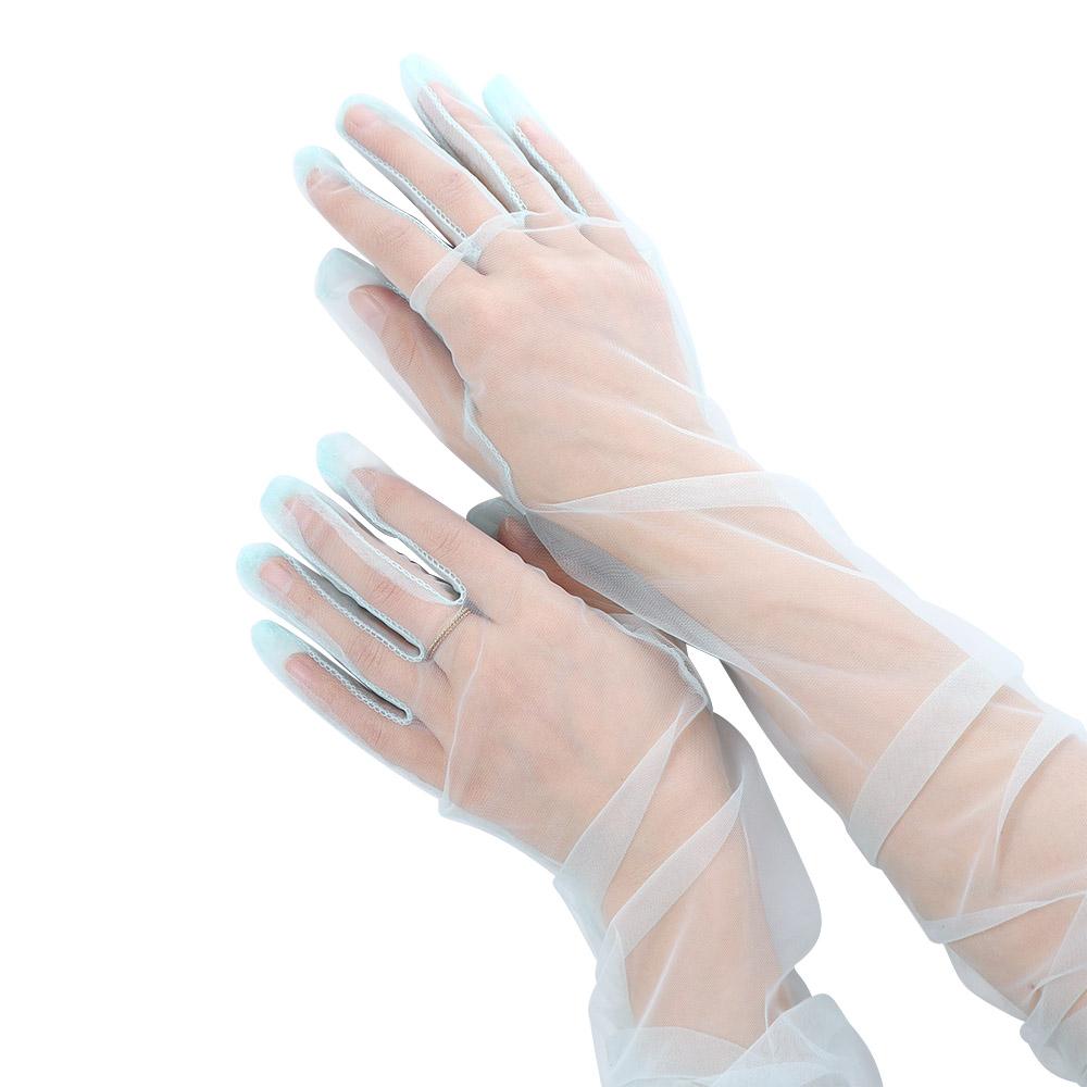 Silky Fashion Women Elbow Sheer Tulle Thin Gloves Lace Mitten Women Gloves Five Fingers Mitts