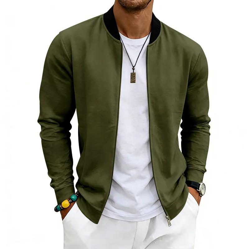 Herren Einfarbige Baseballkragenjacke Lässige Reißverschluss-Bomberjacke Leichter Streetwear-Mantel für Frühling Herbst