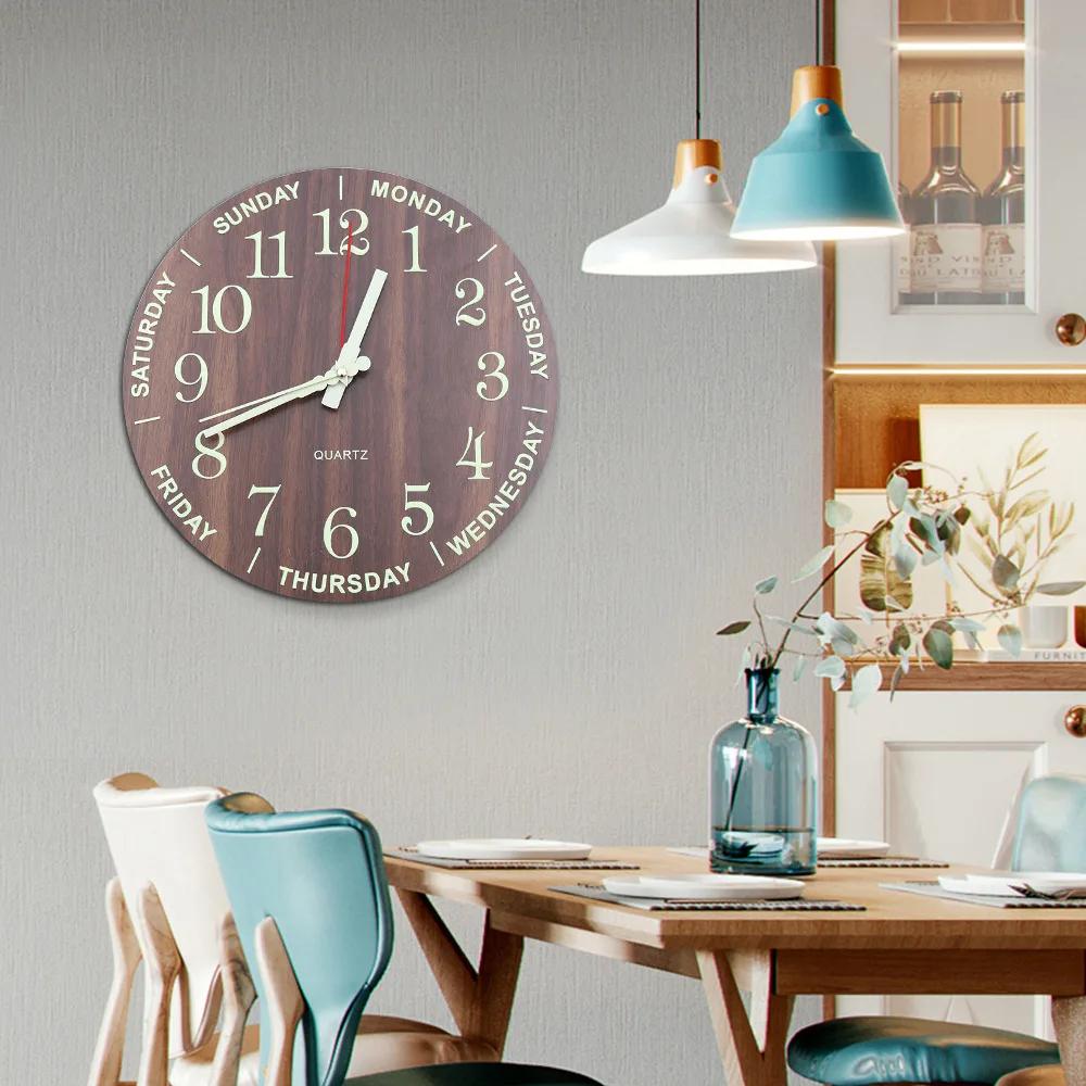Large Luminous 3D Quiet Wall Clock Glow in The Dark Quartz Battery Powered Home Decor 12-hour Display Night Clock 12*12*1.6inch