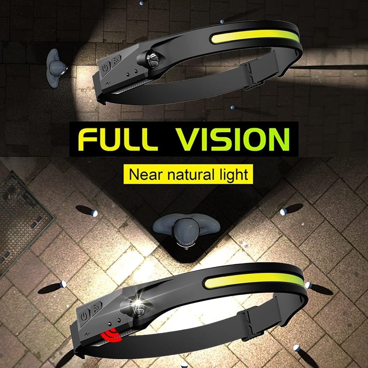 

COB LED Sensor Headlamp USB Rechargeable Hand Induction Head Torch 7 Modes Waterproof Head Light for Camping Fishing Repair Outdoor White Red