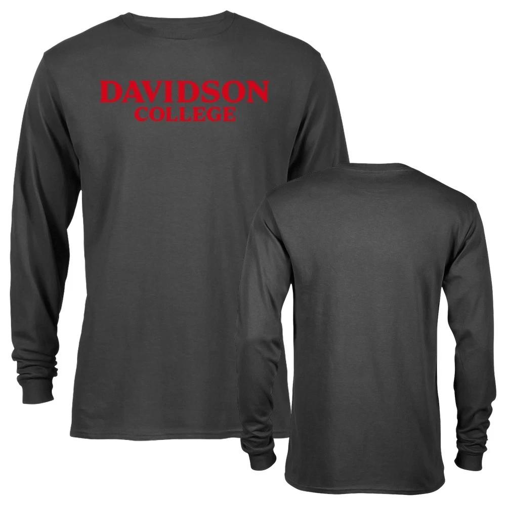 Davidson College Gray Long-sleeved T-shirt with Red Print Commemorating Campus Style