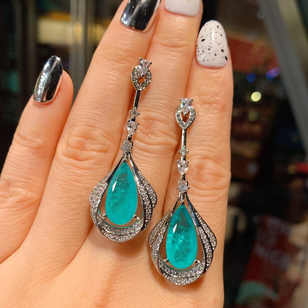 Cross Border S925 Silver Needle Paraibal Emerald Red Corundum Earrings Fashion