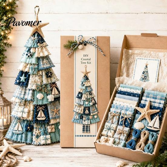 Cadeau d'artisanat de Noël pour adultes Kit d'arbre patchwork surdimensionné à faire soi-même, Ensemble d'assemblage en tissu à carreaux rétro Art des fêtes et avec des ornements suspendus Maison