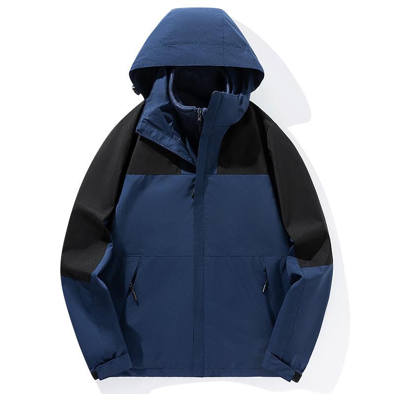 Winter Three-in-one Stormtrooper Men's and Women's Color Contrast Waterproof Windproof Leisure Plus Two Sets of Velvet Lovers The Same Coat