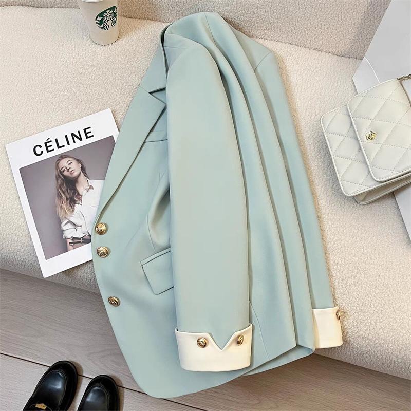 Blazer Business Monocolore da Donna Primavera 2026, Blazer con Tasche a Manica Lunga in Poliestere, Giacca Casual da Ufficio