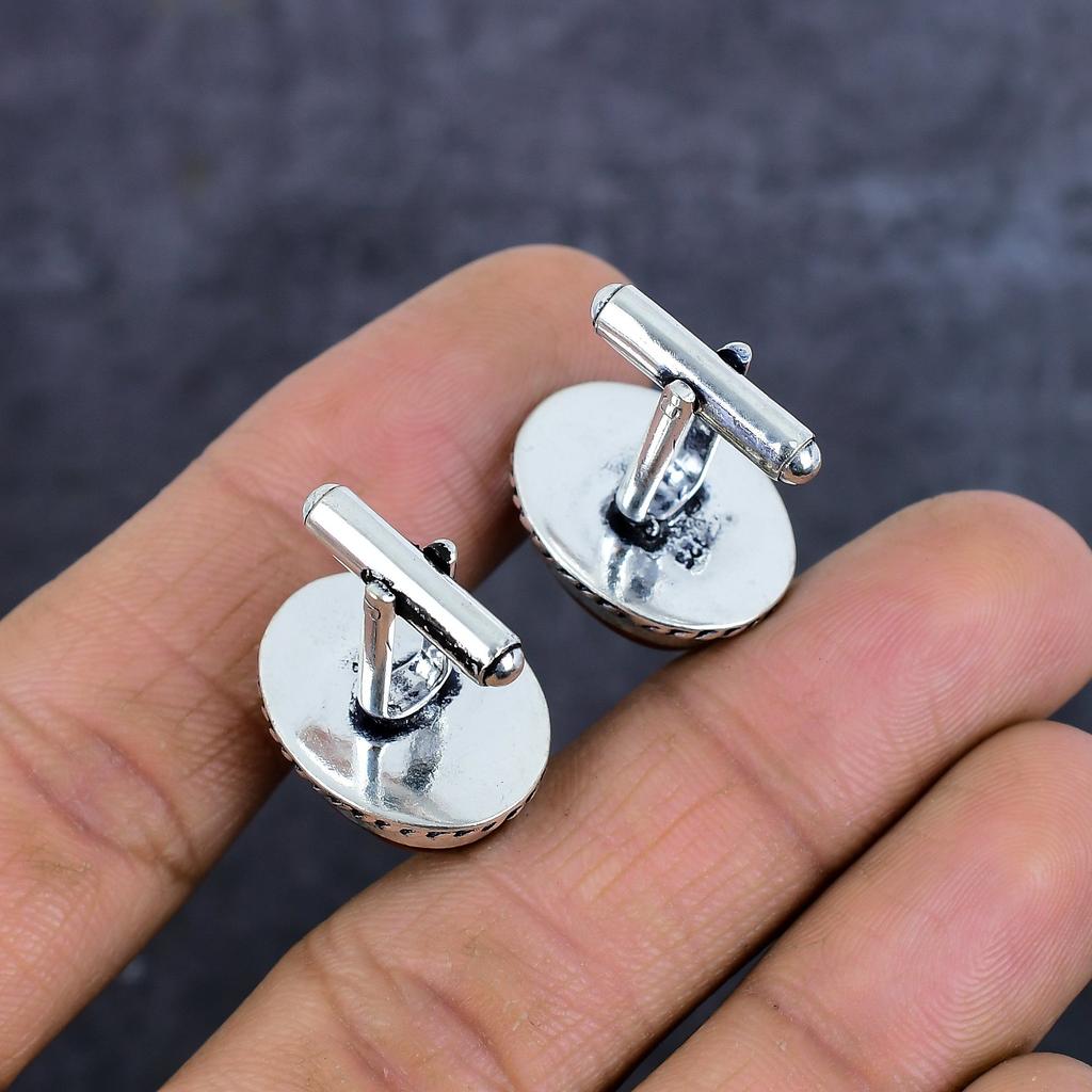 Copper Blue Turquoise Handmade 925 Sterling Silver Cufflinks S6W74