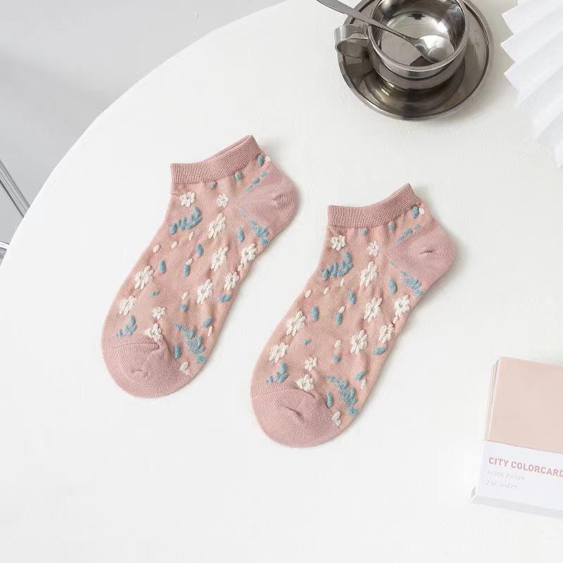 Female Spring and Summer Sweet Floral Lovely College Wind Invisible Socks