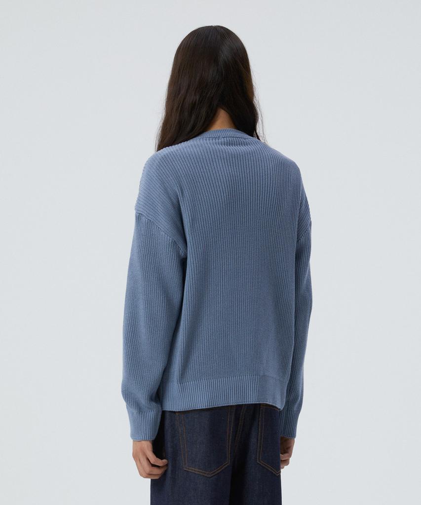 KNITTED Soft Cotton Drop Shoulder Waffle Knit Stone Blue