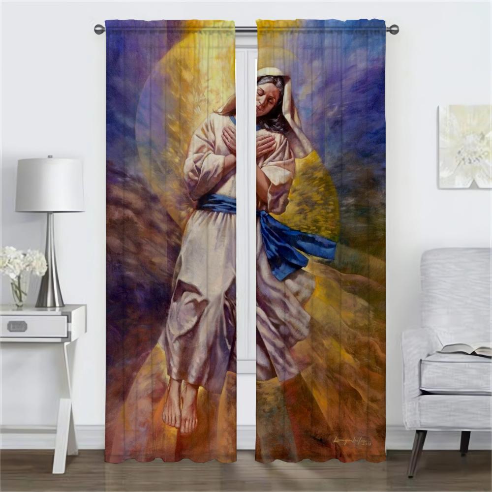 Domácí interiérové závěsy 2 kusy Křesťanské závěsy Panna Maria pro ložnici Stínidla Halloweenská dekorace Závěs do obývacího pokoje Dítě