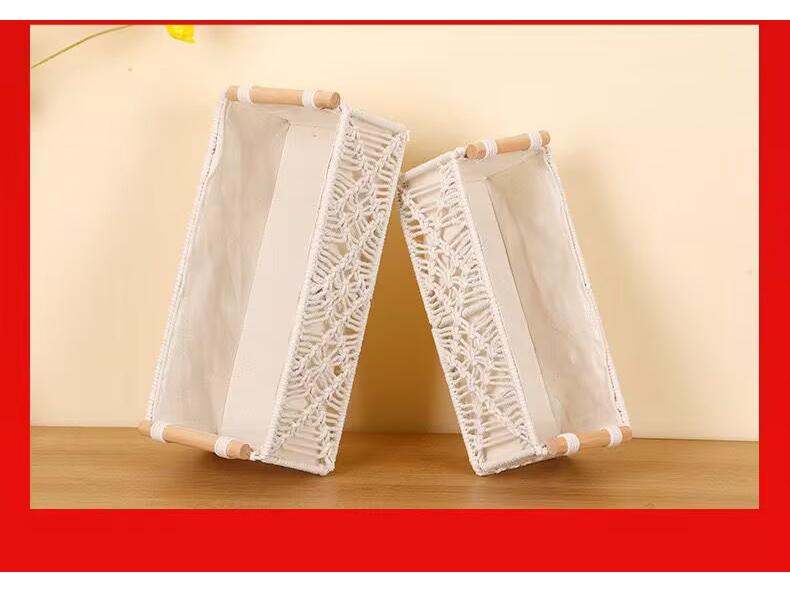 Hand-Woven Bohemian Nordic Cotton Rope Basket: Desktop Organizer, Cosmetics Holder, Flower & Fruit Basket, and Tissue Box.