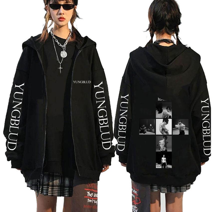Singer Yungblud Black Hearts Club Zipper Hoodie Male Fleece Cotton Zip Up Hoodies Men Women Rock Vintage Oversized Zip Up Jacket