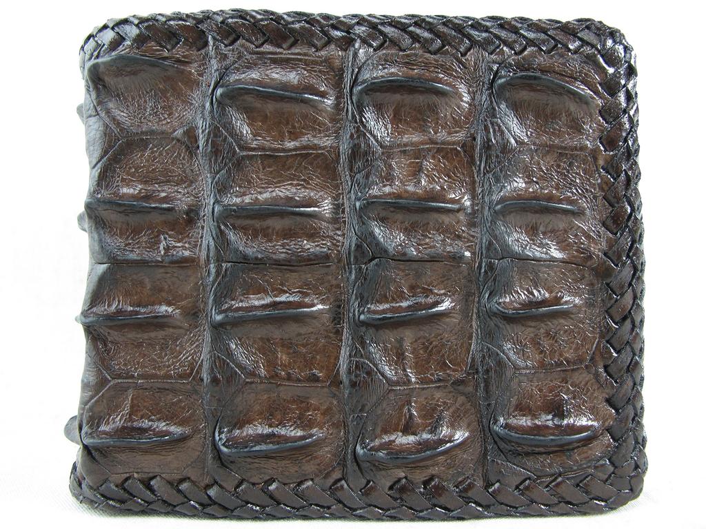 Luxury Crocodile Leather Wallet Brown Braided Edge [Pelgio] Bi-fold