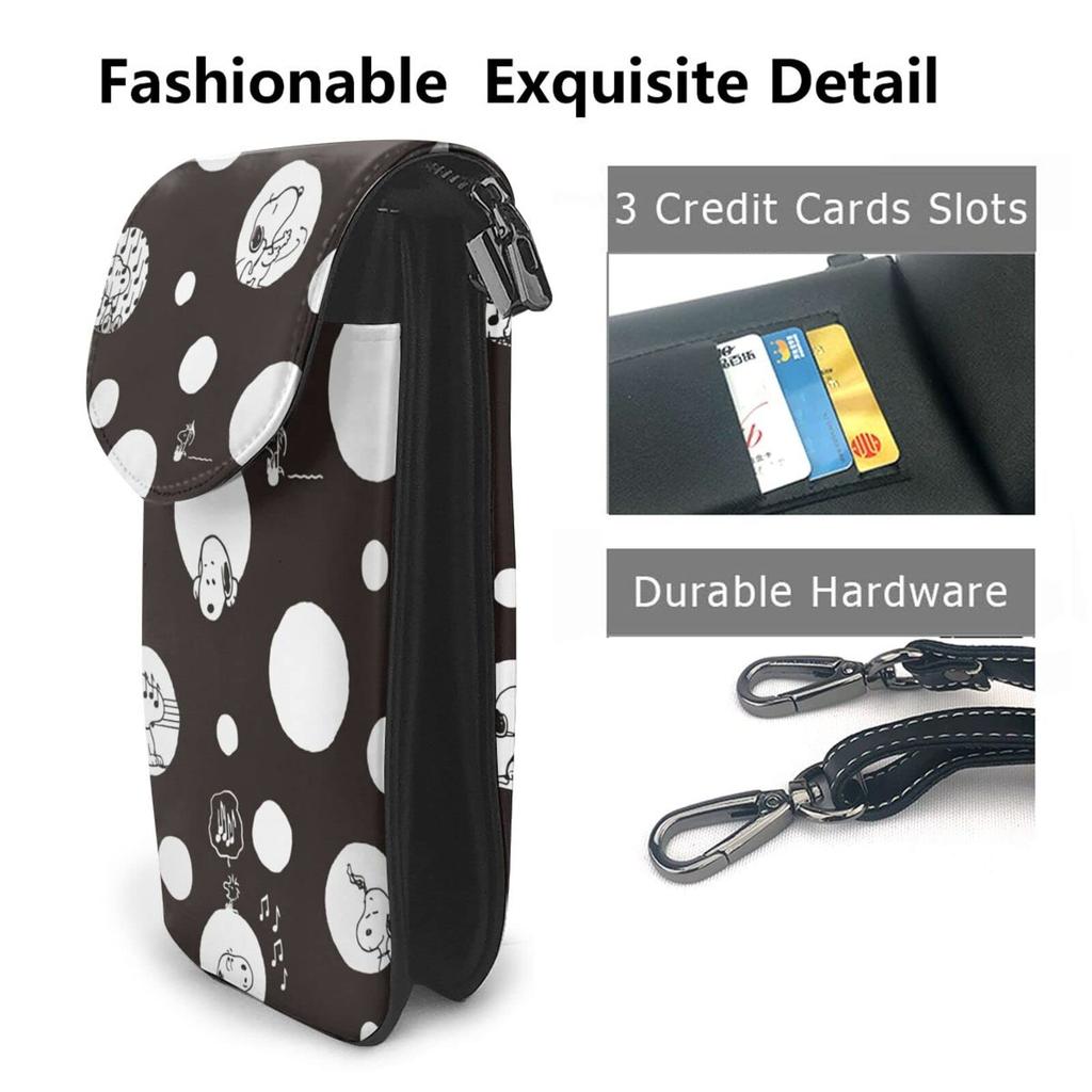 Snoopy Borsa a tracolla Borsa per smartphone Borsa da passeggio Portafoglio in pelle Borsa a tracolla Portafoglio multifunzionale Custodia per accessori Borsa per telefono cellulare Custodia per carte Spalla
