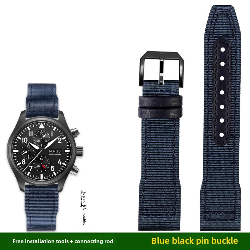 For IWC Pilot Nylon Genuine Leather watch band for IWC Mark 18 Balack Aces Portuguese original style woven canvas strap Bracelet