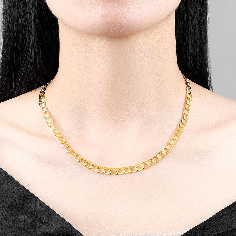 Light Luxury Fashion Jewelry Centimeter Custom Hot Sale Hip Hop  Gold Plated Flat Chain Cuban Chain Ladies Men's Necklace
