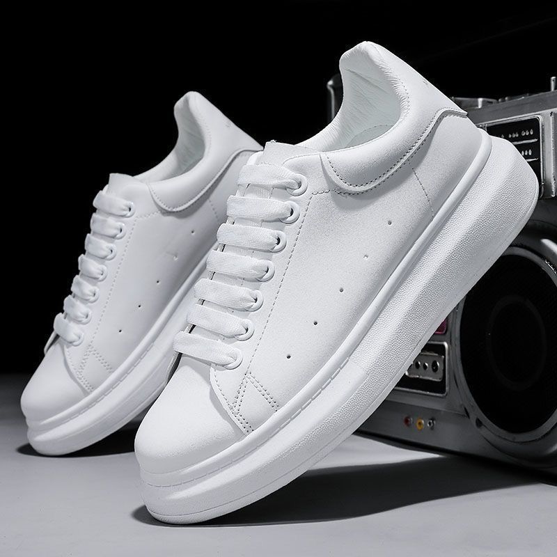 Platform white shoes men's and women's shoes 2025 new leather heightening muffin small casual sports couple board shoes men's