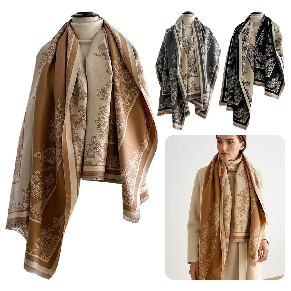 Thick Faux Cashmere Scarf Retro Women Wraps Elegant Lady Stoles  Winter Season