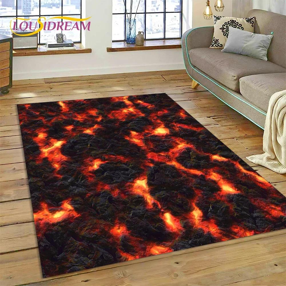 3D Volcano Lava Magma Carpet Rug for Bedroom Living Room Home Sofa Decoration,Children Game Large Decor Floor Mat Non-slip Gift