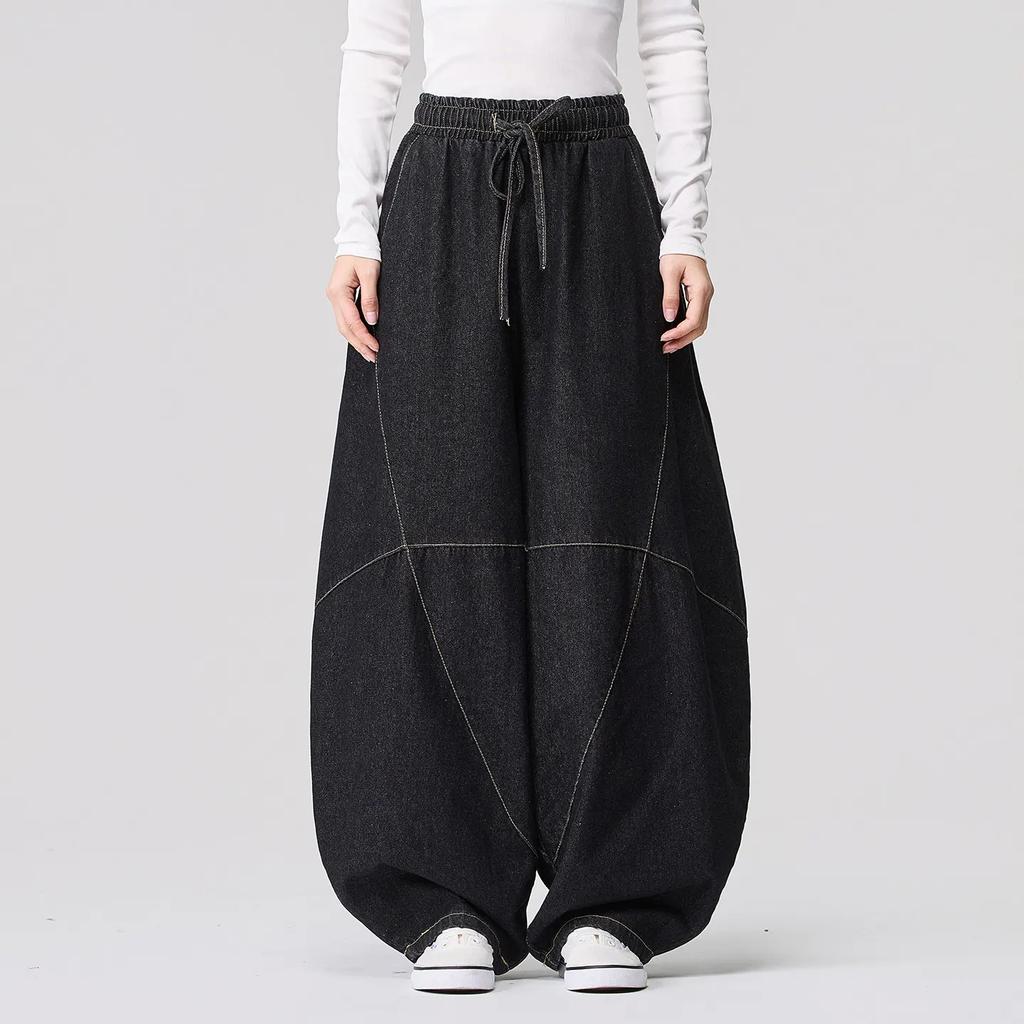 Men Vintage Washed Baggy Jeans Plus Size Ming Dynasty Lantern Trousers Chinese Retro Streetwear Denim Pants Man Wide Leg Pants