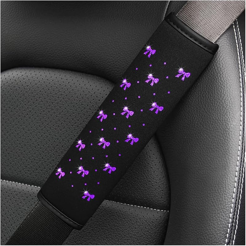 Bling Car Seat Belt Cover, 2PCS Rhinestone Cute Bow Comfort Vehicle Seatbelt Shoulder Pad, Diamond Automotive Interior Harness Neck Cushion Protector