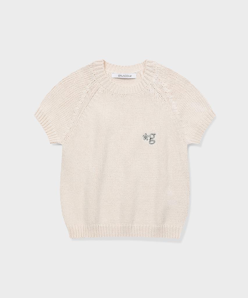Geulleondeun Plump Short-Sleeve Knit Sweater (Ivory)