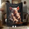 Smiling Pig Family Pattern Flannel Printed Blanket Suitable for All Seasons Suitable for Living Room Office Sofa and Travel