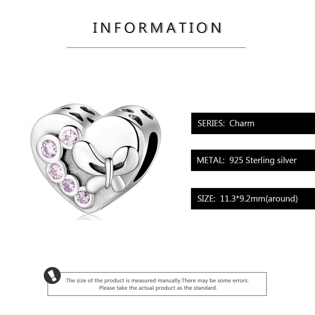 Mărgele din argint 925 de calitate KATAOKA, brelocuri roz în formă de inimă, se potrivesc cu brățările europene originale DIY