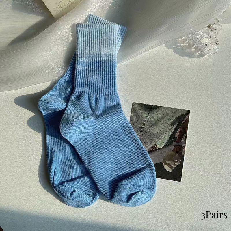 3Pairs Set Women Socks Gradient Color Socks Women's Mid-tube Ins Simple Candy Color Sox Fashion Spring And Autumn Cotton Socks