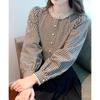 French Retro Plaid Long Sleeve Shirt - Women's Stylish Round Neck Button-Up