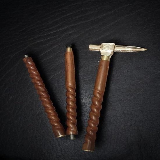 Handmade Brass Hammer Head Walking Stick Cane Twisted Wood Masonic Gift