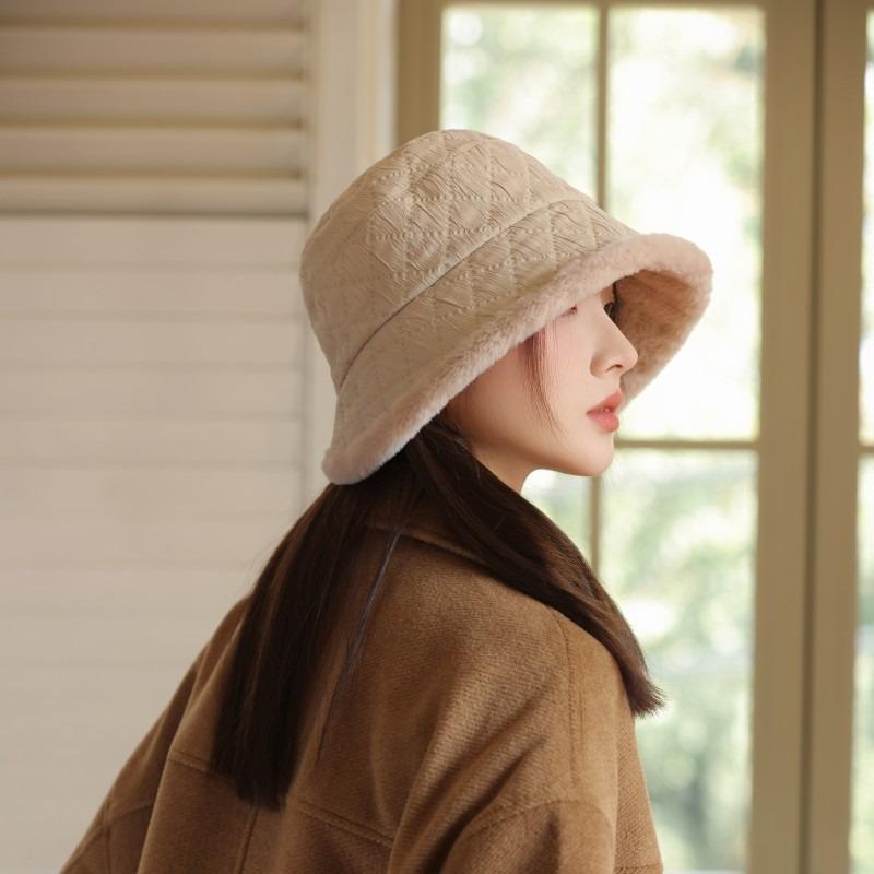 Herbst- und Winterhut Damenmode Plüsch-Bucket-Hat Warmer Plüsch-Basin-Hut Winddichter Reisehut Winddichter, dicker, warmer Hut zum Skifahren, Laufen, Radfahren