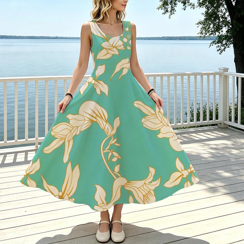 Women's Minimalist Sleeveless Beach Maxi Dress Flowy Fresh Comfort Fabric,Ideal for Vacation Casual Wear