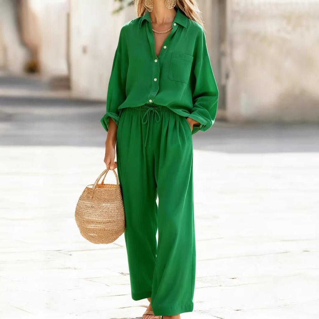 New Solid-color Set of Loose-fitting Long-sleeved Tops for Women