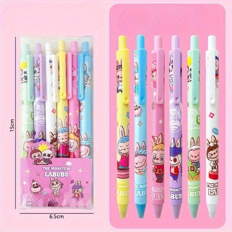 6ks Roztomilý Beauty Labubu Neutrální Hrot Pera Škola Psaní Zkouška Měkký Úchop Hladké Rychleschnoucí 0.5mm Černé Pero Studentská Učební Pomůcka Zpět do Školy