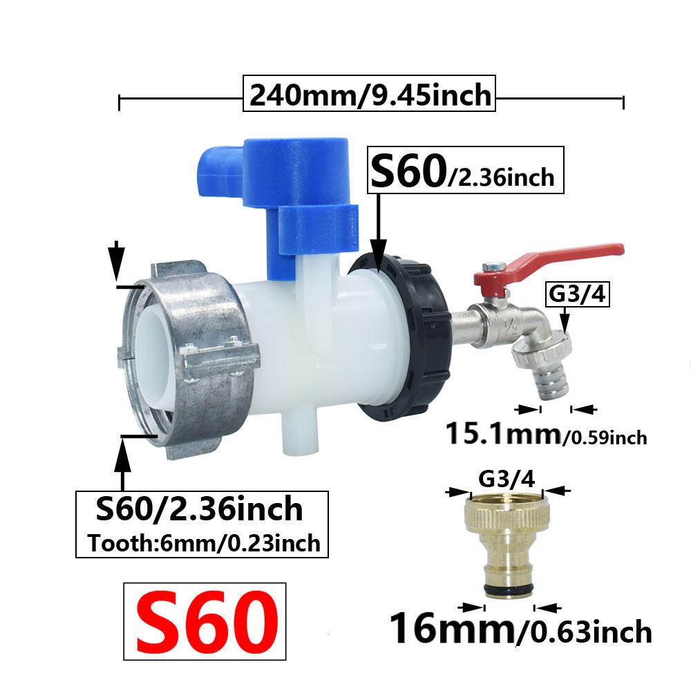 

S60 75mm IBC Tank Tap Adapter 16mm Nipple Rain Bucket Fitting 15-16mm Garden Hose Tap Quick Connectr Faucet Alloy Tank Valve