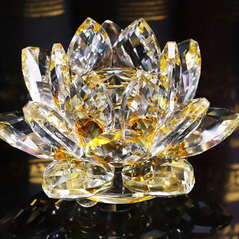 1pc Handcrafted Crystal Lotus Ornament For Home Decor And Desk Cabinet Decoration