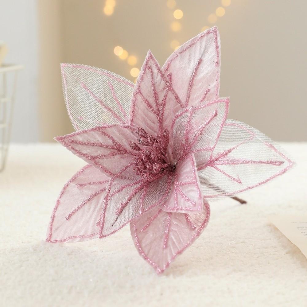 New 15CM Artificial Poinsettia Flower Sequins Sparkling Simulation Flowers Glitter Christmas Glitter Flower New Year Festival