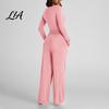 Breathable Matching Sets Women Top Pants Set for Spring Fall, Slim Fit Crewneck Sweatshirt, Everyday Wear Suit Elastic Waist Loose Wide