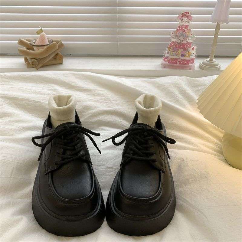 

Черные маленькие кожаные туфли женские британский стиль 2025 лето на толстой подошве Мэри Джейн одинарные туфли туфли jk с юбкой туфли лоферы 35